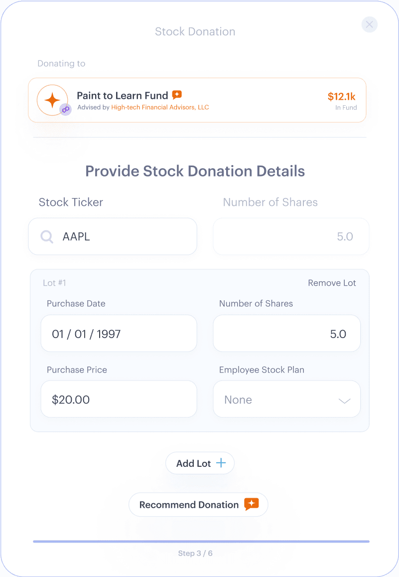 Stock Donation Modal