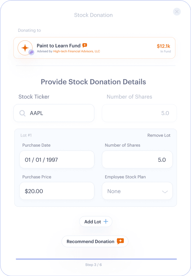 Stock Donation Modal